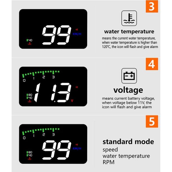 A900 OBD2 3.5 inch Vehicle-mounted Head Up Display Security System, Support Car Speed / Engine Revolving Speed Display / Water Temperature / Voltage / Driving Mileage - Image 7