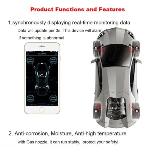 VC601 TPMS 4 Built-in Sensors Tire Pressure Monitoring Alarming System Diagnostic-tool with Bluetooth 4.0 Work on Android / iOS / iPad - Image 5