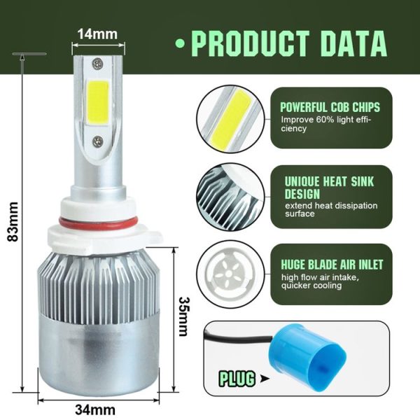 2pcs 9005 18W 1800LM 6000K Waterproof IP68 Car Auto LED Headlight with 2 COB LED Lamps, DC 9-36V (White Light) - Image 3