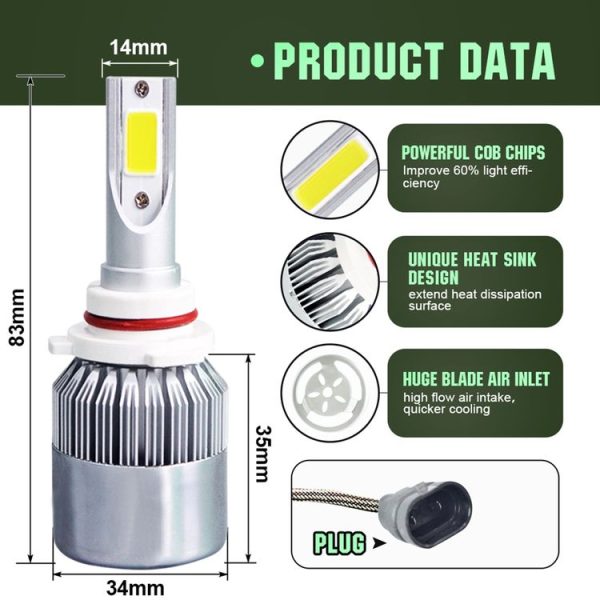 2 PCS C9 9006 18W 1800LM 6000K Waterproof IP68 Car Auto LED Headlight with 2 COB LED Lamps, DC 9-36V (White Light) - Image 3