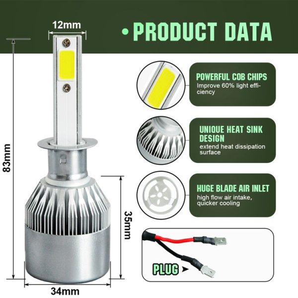 2pcs H1 18W 1800LM 6000K Waterproof IP68 Car Auto LED Headlight with 2 COB LED Lamps, DC 9-36V (White Light) - Image 3