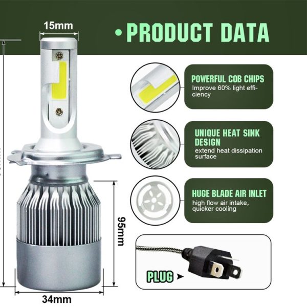 2pcs H4 18W 1800LM 6000K Waterproof IP68 Car Auto LED Headlight with 2 COB LED Lamps, DC 9-36V (White Light) - Image 3