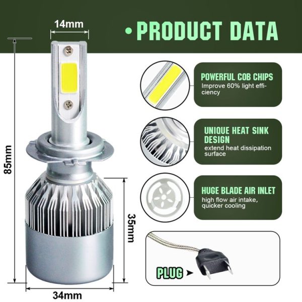 2pcs H7 18W 1800LM 6000K Waterproof IP68 Car Auto LED Headlight with 2 COB LED Lamps, DC 9-36V (White Light) - Image 3
