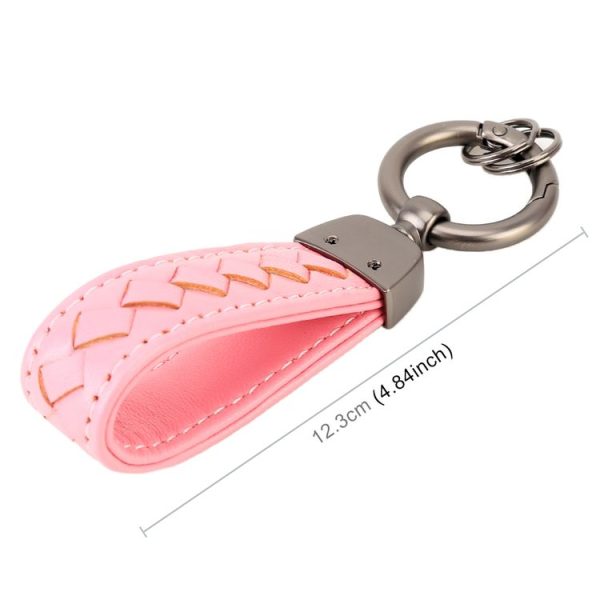 Car Metal + Braided Leather Key Ring Keychain (Pink) - Image 3