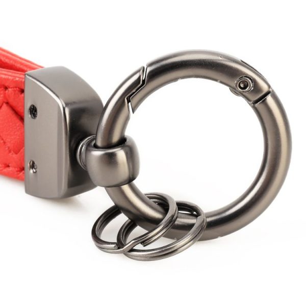 Car Metal + Braided Leather Key Ring Keychain (Pink) - Image 5