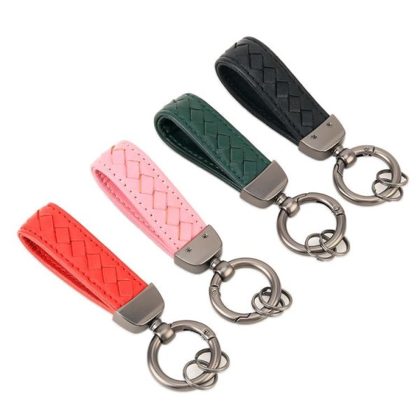 Car Metal + Braided Leather Key Ring Keychain (Pink) - Image 6