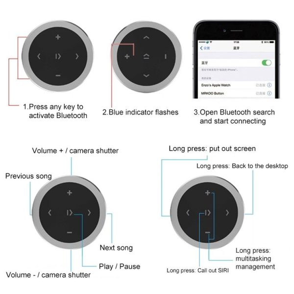 Car Wireless Bluetooth Controller Mobile Phone Multimedia Multi-functional Steering Wheel Remote Controller with Holder (Black) - Image 5