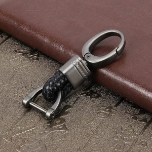 Weaving Band Metal Car Key Ring Braided Belt Key Chain (Black)