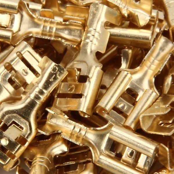 100 PCS 6.3mm Cable Spade Plug Connector Gold Plated Copper Cable Terminal DIY Terminal Connectors - Image 5