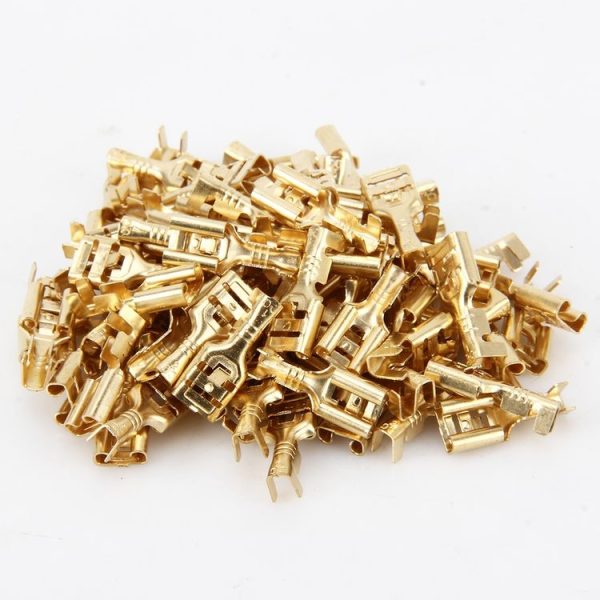 100 PCS 6.3mm Cable Spade Plug Connector Gold Plated Copper Cable Terminal DIY Terminal Connectors - Image 6