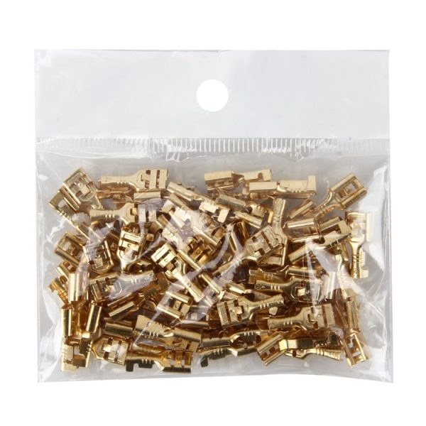 100 PCS 6.3mm Cable Spade Plug Connector Gold Plated Copper Cable Terminal DIY Terminal Connectors - Image 7