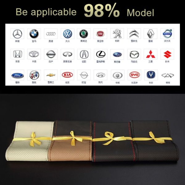 Four Seasons Genuine Leather Hand-stitched Car Adaptation Steering Wheel Cover for 38cm Steering Wheel - Image 7