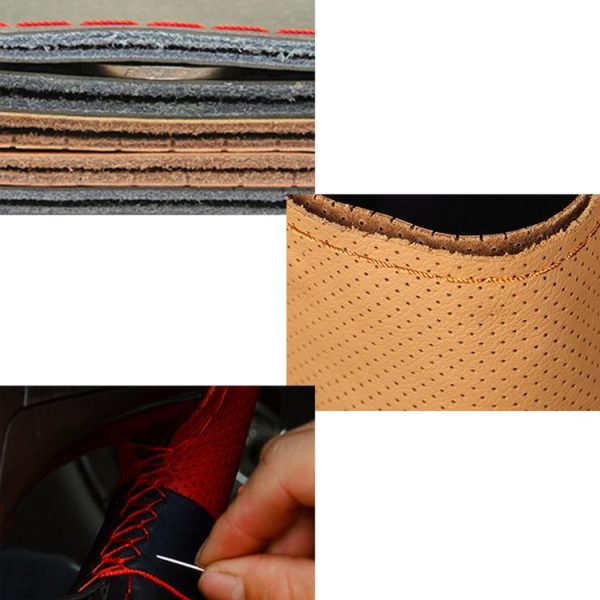 Car Genuine Leather Hand-stitched Adaptation Steering Wheel Cover, For Steering Wheel Size 37-38cm (Brown) - Image 6