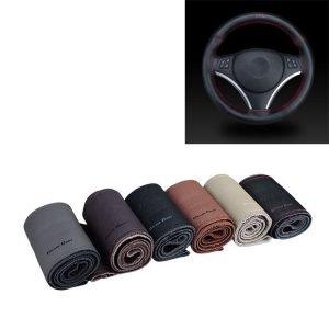 Car Universal Genuine Leather Hand-stitched Steering Wheel Cover (Grey)