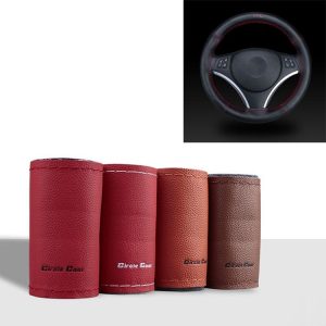 Car Universal 38cm Genuine Leather Hand-stitched Steering Wheel Cover (Brown)