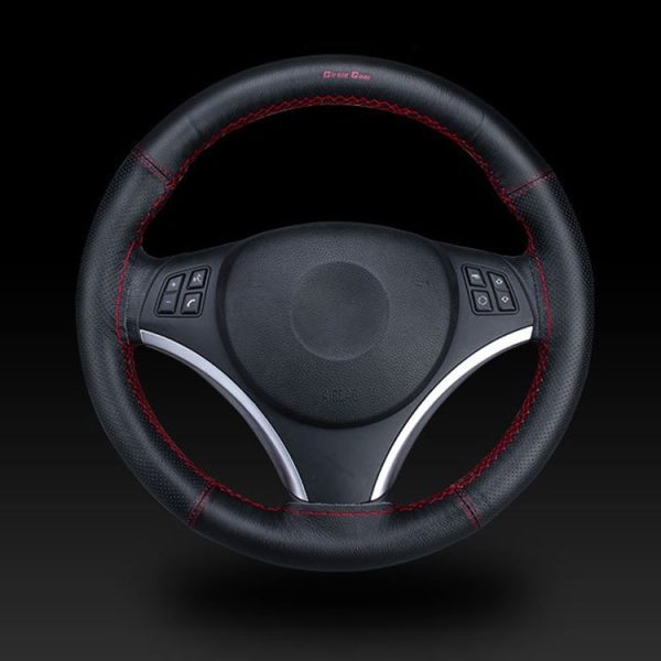 Car Universal 38cm Genuine Leather Hand-stitched Steering Wheel Cover (Brown) - Image 6