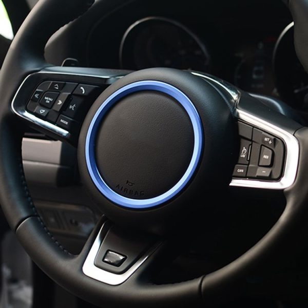 Car Auto Steering Wheel Aluminum Alloy Ring Cover Trim Sticker Decoration for Jaguar (Blue)