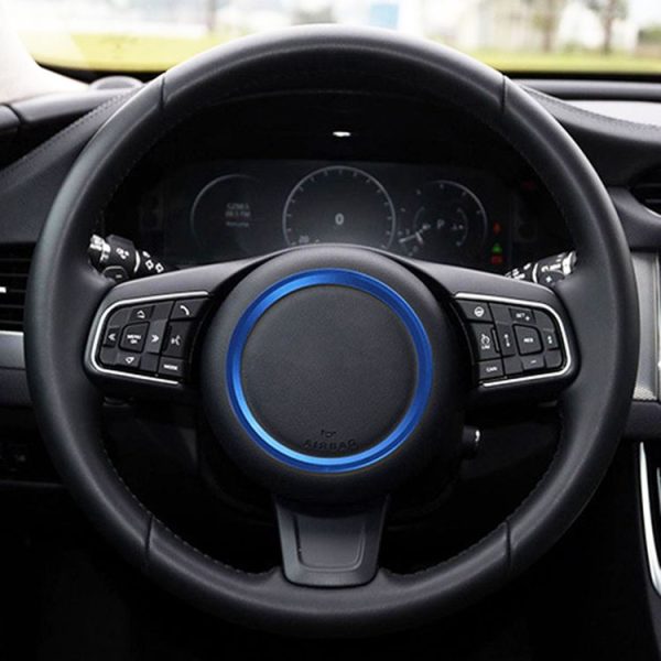 Car Auto Steering Wheel Aluminum Alloy Ring Cover Trim Sticker Decoration for Jaguar (Blue) - Image 10