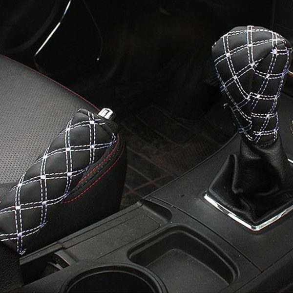 5 PCS Car Hand Brake Cover Shift Knob Gear Stick Cushion Sets Rear View Mirror Sets Cover Car Accessory Interior Decoration Pad (White) - Image 11