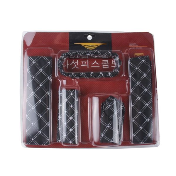5 PCS Car Hand Brake Cover Shift Knob Gear Stick Cushion Sets Rear View Mirror Sets Cover Car Accessory Interior Decoration Pad (White) - Image 9