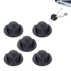 5 PCS Double Hole Cable Clips, Cable Management System and Cord Organizer Solution (Black)