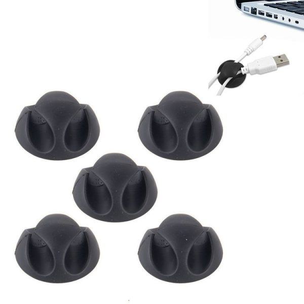 5 PCS Double Hole Cable Clips, Cable Management System and Cord Organizer Solution (Black)