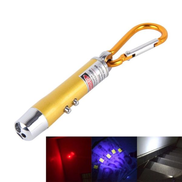 2 PCS Portable Colorful Metal Shell Mini LED Flashlight Torch Light Laser Light Keychain Outdoor for Hiking Climbing Money Detecting (Gold)