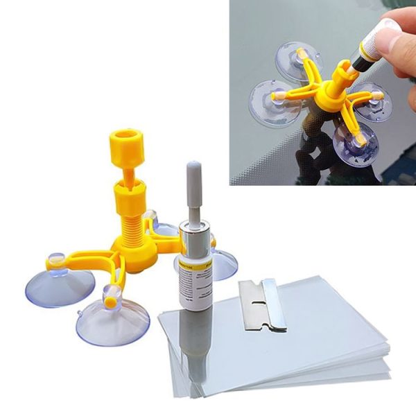 Professional Windscreen Repair Tool Paintless Dent Removal Car Window Windshield Repair Kit Chip Crack Auto Glass (Yellow)