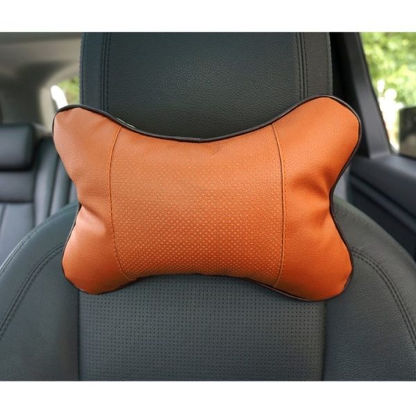 Four Seasons Breathable Leather Surface Car Neck Pillow Head Pillow (Brown) - Image 4