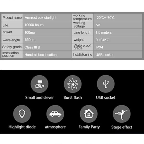 5V Roof Ceiling Decoration Car Red Light Star Night Lights Atmosphere Meteor Lamp Projector, Constantly Bright - Image 7