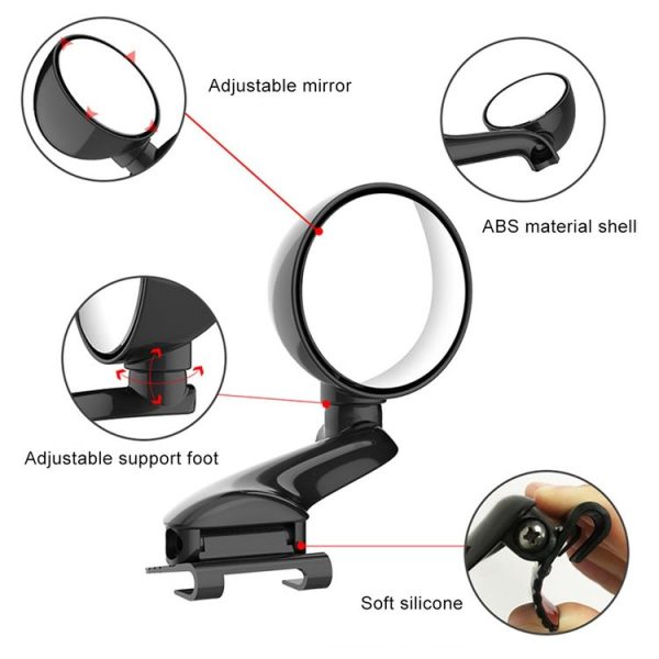 3R-095 Auxiliary Rear View Mirror Car Adjustable Blind Spot Mirror Wide Angle Auxiliary Rear View Side Mirror for Right Mirror (Black) - Image 5