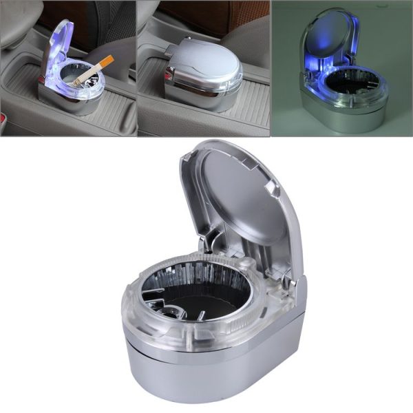 SHUNWEI SD-1201 Mini Portable Car Ashtray Blue LED Light for Dashboard Cigar Cigarette (Silver)
