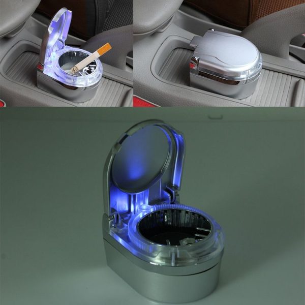 SHUNWEI SD-1201 Mini Portable Car Ashtray Blue LED Light for Dashboard Cigar Cigarette (Silver) - Image 7