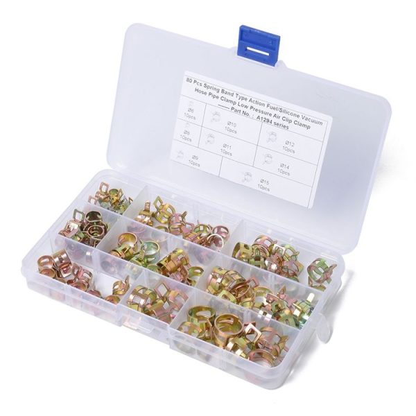 80 PCS Car Spring Clip Fuel Line Hose Clip Water Pipe Air Tube Clamp Fastener, Diameter Range: 6-15mm - Image 2
