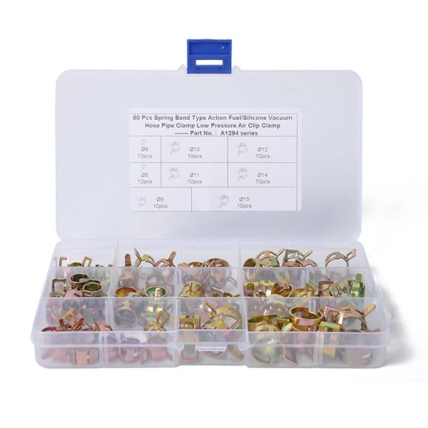 80 PCS Car Spring Clip Fuel Line Hose Clip Water Pipe Air Tube Clamp Fastener, Diameter Range: 6-15mm - Image 3