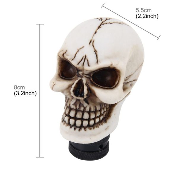 Universal Skull Head Shape ABS Manual or Automatic Gear Shift Knob with Three Rubber Covers Fit for All Car (White) - Image 2