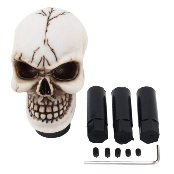 Universal Skull Head Shape ABS Manual or Automatic Gear Shift Knob with Three Rubber Covers Fit for All Car (White) - Image 5