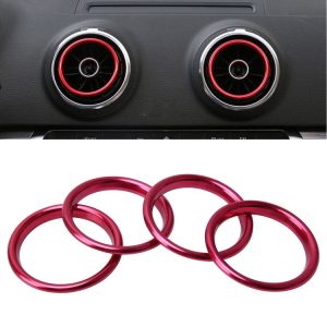 4 PCS Car Outlet Decorative Rings Aluminum Alloy Air Outlet Chrome Trim Ring Car Dashboard Air Vents Cover Sticker Decoration for Audi A3 (Magenta)