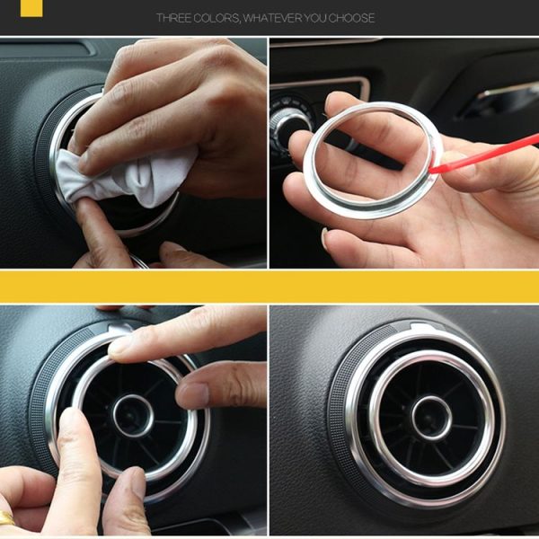4 PCS Car Outlet Decorative Rings Aluminum Alloy Air Outlet Chrome Trim Ring Car Dashboard Air Vents Cover Sticker Decoration for Audi A3 (Magenta) - Image 7