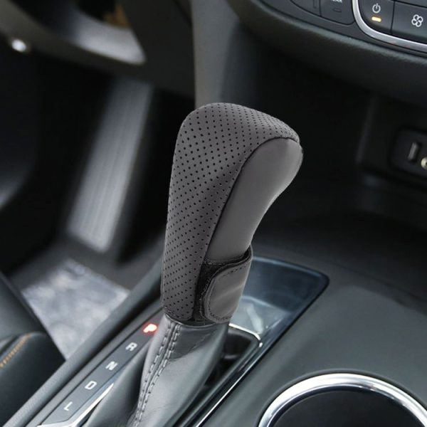 Universal Nonslip Breathable Genuine Leather Car Gear Shift Knob Cover (Black)