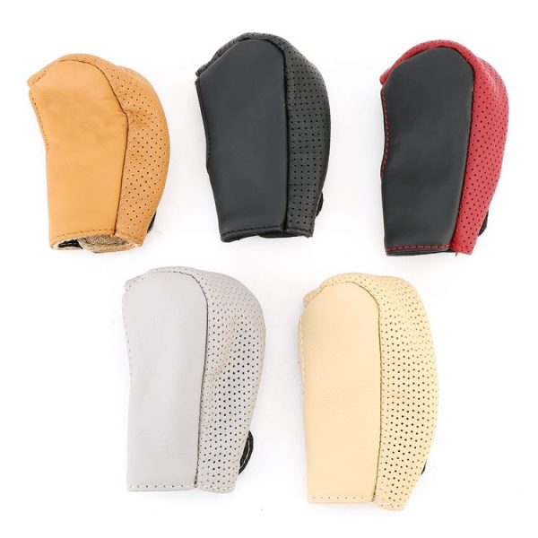 Universal Nonslip Breathable Genuine Leather Car Gear Shift Knob Cover (Black) - Image 8