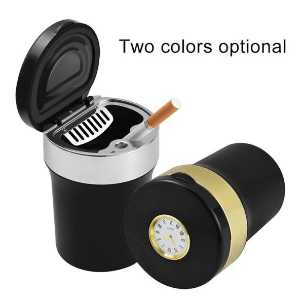 Multi-function Portable Creative LED Car Cigarette Ash Tray Ashtray with Clock (Silver) - Image 10