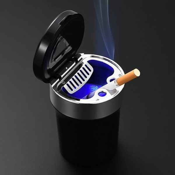 Multi-function Portable Creative LED Car Cigarette Ash Tray Ashtray with Clock (Silver) - Image 2