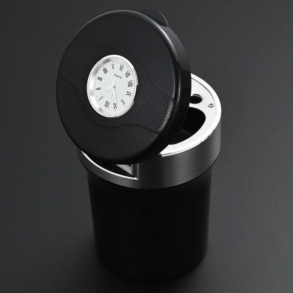 Multi-function Portable Creative LED Car Cigarette Ash Tray Ashtray with Clock (Silver) - Image 3