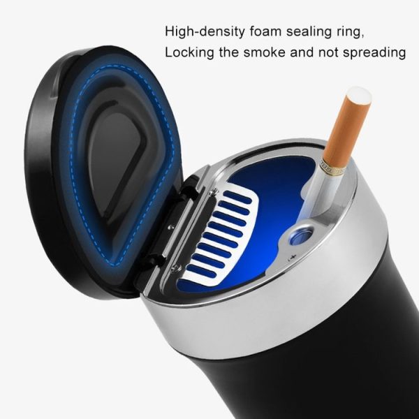 Multi-function Portable Creative LED Car Cigarette Ash Tray Ashtray with Clock (Silver) - Image 6