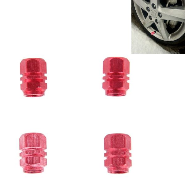 4PCS SA Metal Plated Hexagon Shape Universal Tire Valve Stem Cap (Red)