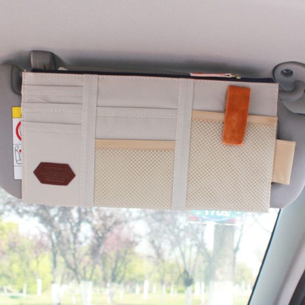 Multi-functional Auto Car Sun Visor Sunglass Holder Card Storage Holder Inner Pouch Bag (Khaki) - Image 7