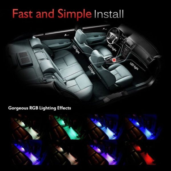 4 in 1 4.5W 36 SMD-5050-LEDs RGB Car Interior Floor Decoration Atmosphere Colorful Neon Light Lamp with Wireless Remote Control, DC 12V - Image 9
