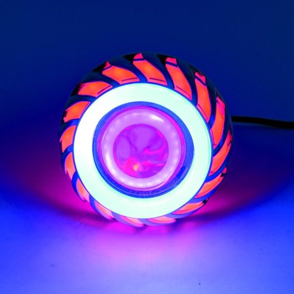 Motorcycle 30W DC 12V-85V LED Headlight Lens Built-in Whirlwind Double Aperture Angle Eyes + Devil Eye (Red Light)