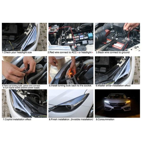 2 PCS 30cm DC12V 4.2W Ultra-thin Car Auto Double Colors Turn Lights / Running Lights, with LED SMD-2835 Lamp Beads (Turn Lights: Yellow Light; Running Lights: White Light) - Image 8